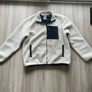 Men's Cream Sherpa Jacket with Black Accents